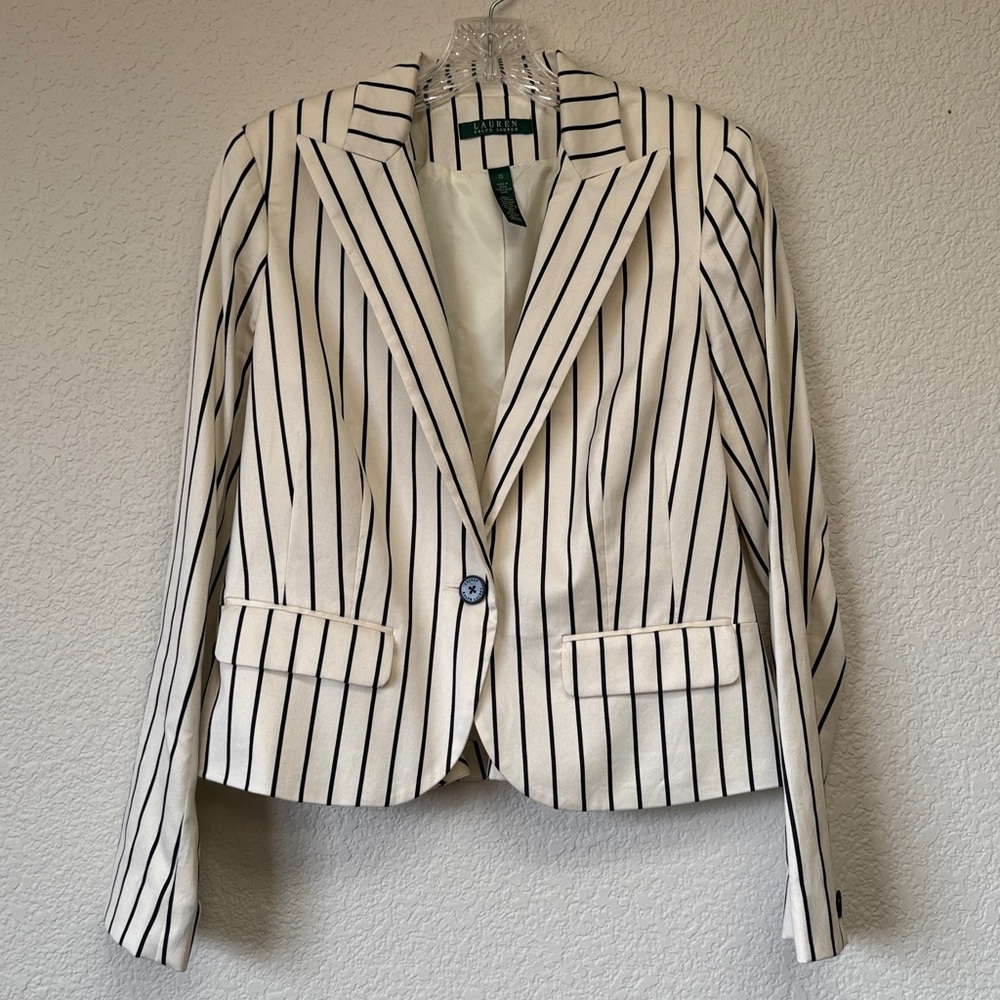 Lauren Ralph Lauren Ivory Pinstripe Blazer size 10 - Picture 3 of 12